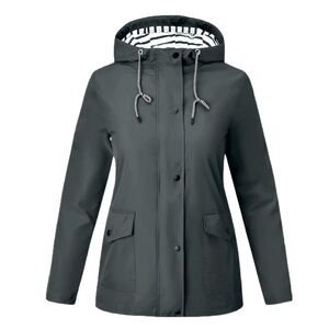 Women's Dark Grey Hooded Zip Up Windbreaker Jacket - Size XL - NWT